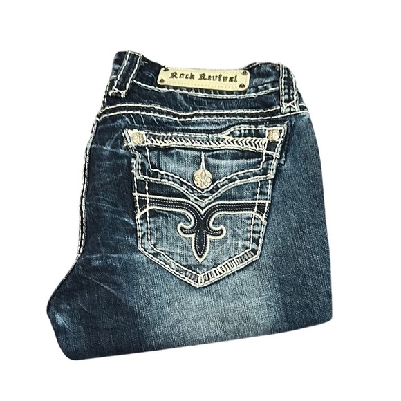 Rock Revival Denim - Rock Revival Dark Blue Jeans with Embroidered Pockets